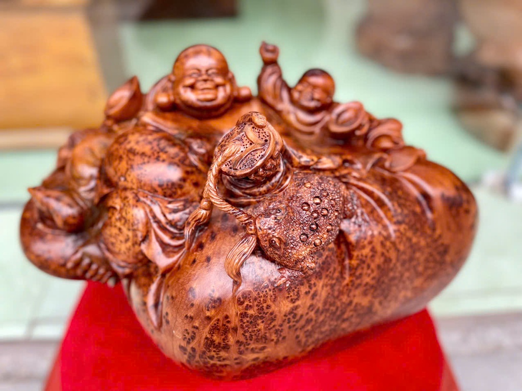 Tượng Phật Di Lặc Nhất Phúc Gỗ Nu Ngọc Am Cao 28 Ngang 40 Sâu 22 (cm)