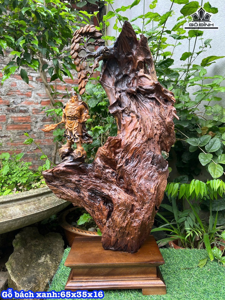 Tượng Quan Công Gỗ Bách Xanh Cao 65 Ngang 35 Sâu 16 (cm)