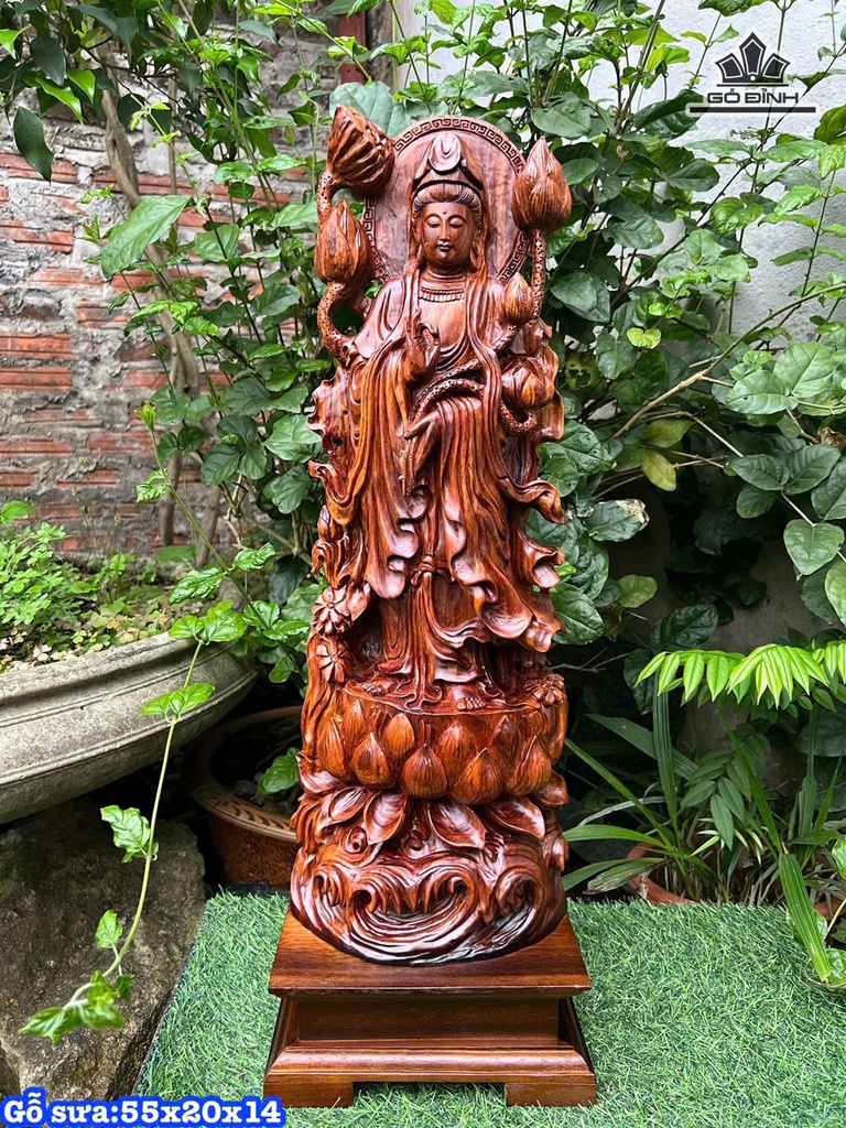 Tượng Phật Bà Quan Âm Gỗ Sưa Cao 55 Ngang 20 Sâu 14 (cm)