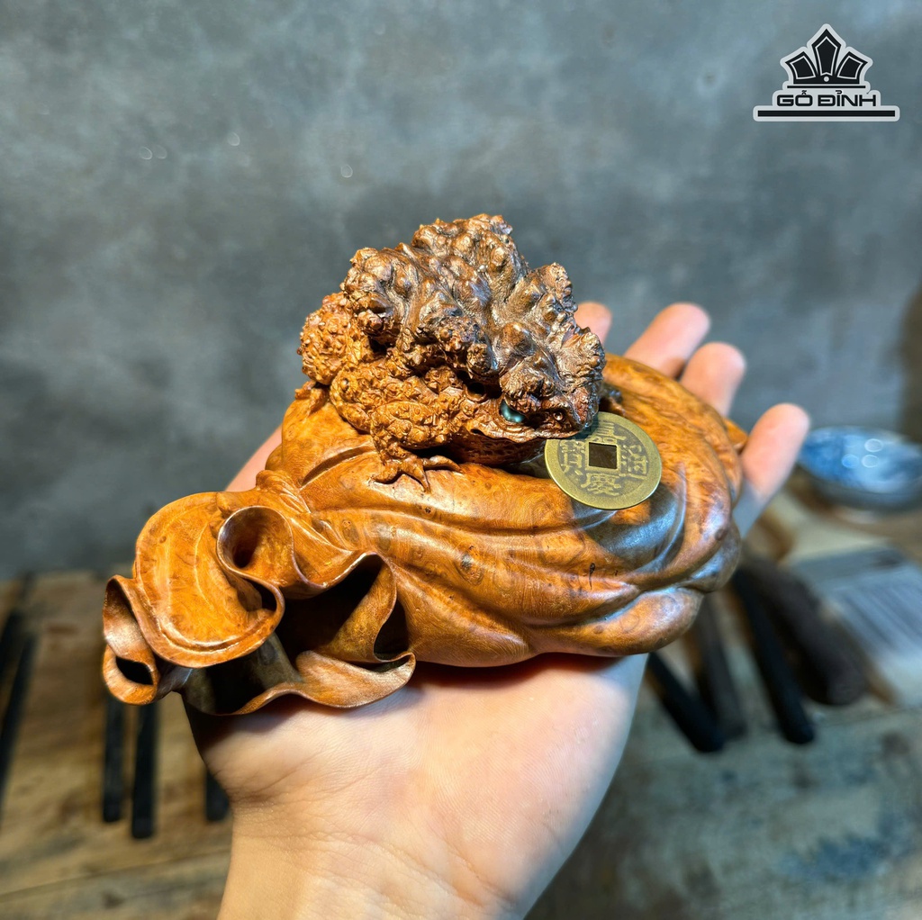 Tượng Thiềm Thừ Gỗ Nu Nghiến Cao 7 Ngang 16 Sâu 10 (cm)