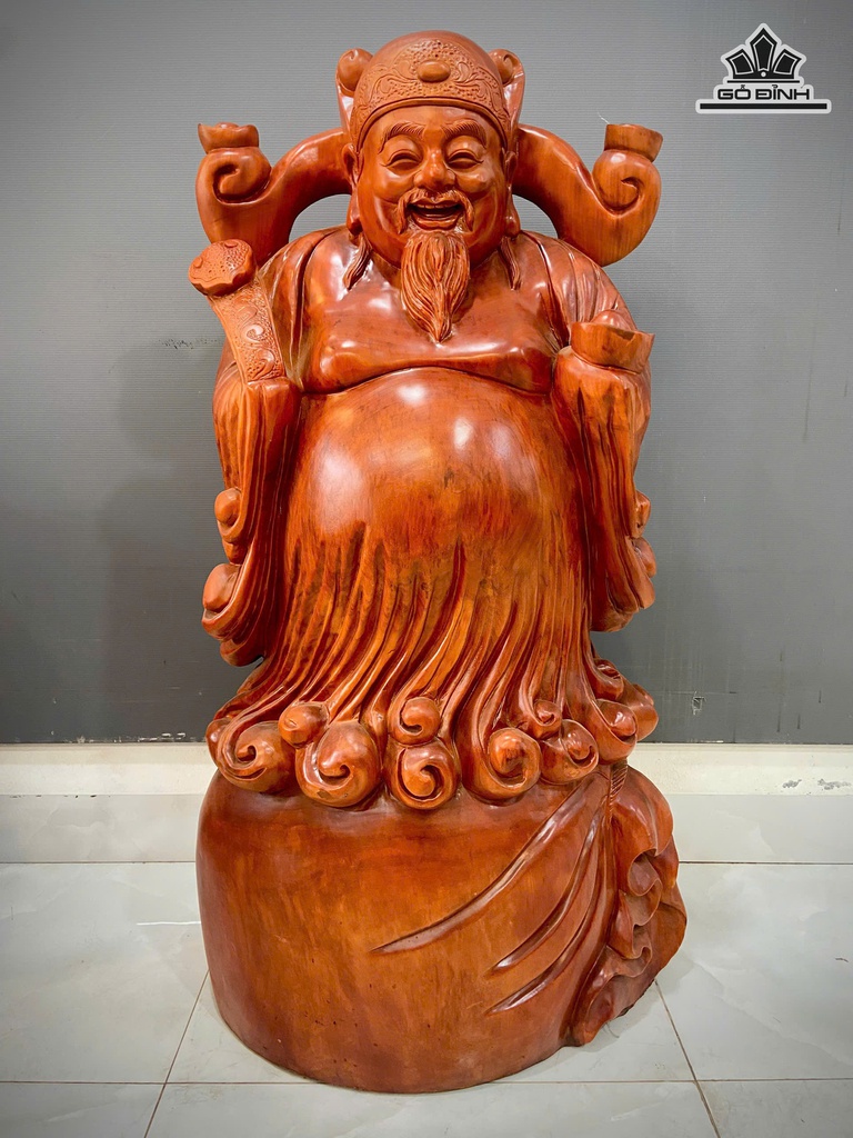 Tượng Thần Tài Gỗ Hương Đỏ Cao 115 Ngang 68 Sâu 33 (cm)