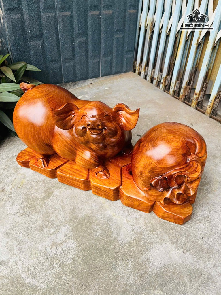 Tượng Heo Gỗ Hương Cao 25 Ngang 52 Sâu 21 (cm) - 12kg