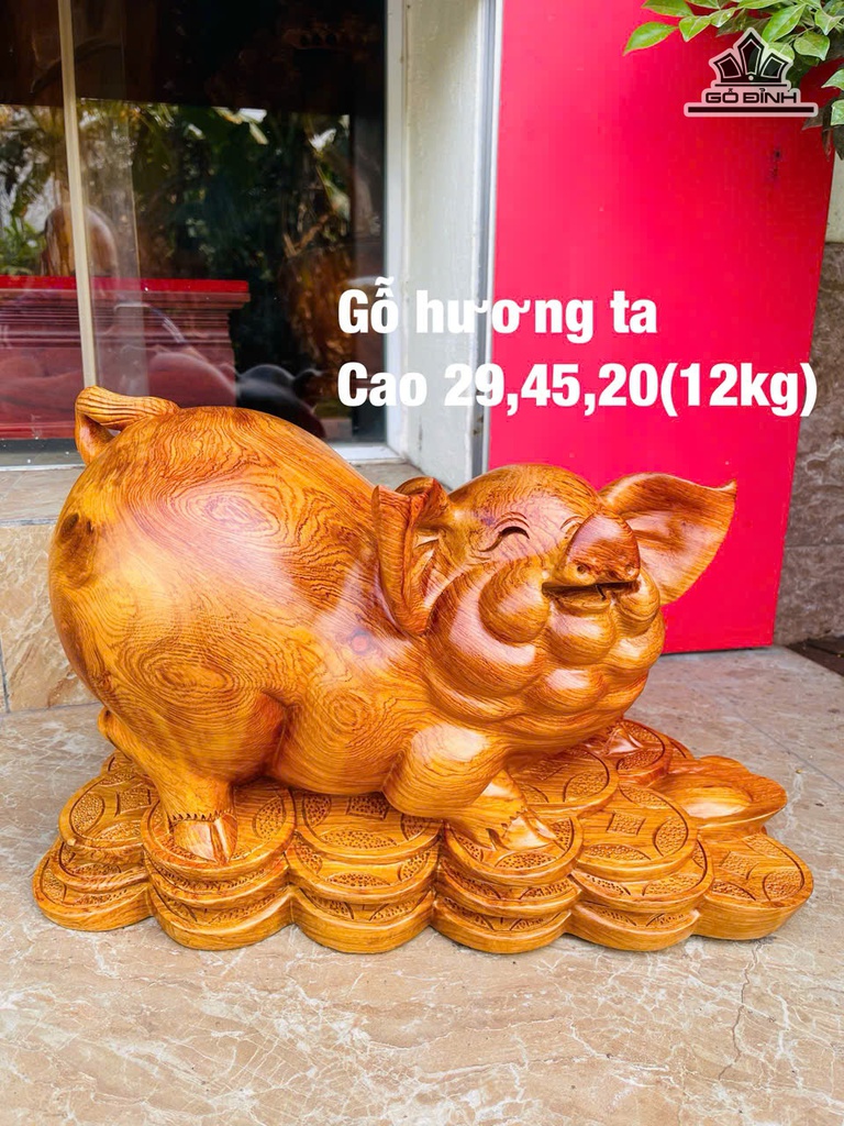 Tượng Heo Gỗ Hương Cao 29 Ngang 45 Sâu 20 (cm) - 12kg