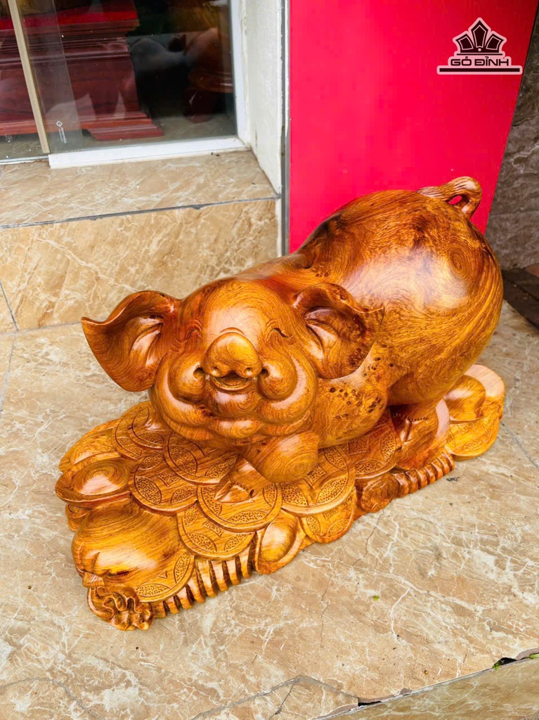 Tượng Heo Gỗ Hương Cao 30 Ngang 50 Sâu 23 (cm) - 15kg