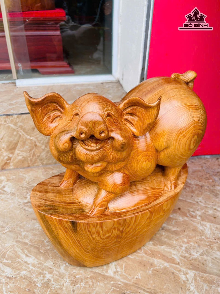 Tượng Heo Gỗ Ngọc Am Cao 31 Ngang 28 Sâu 15 (cm)
