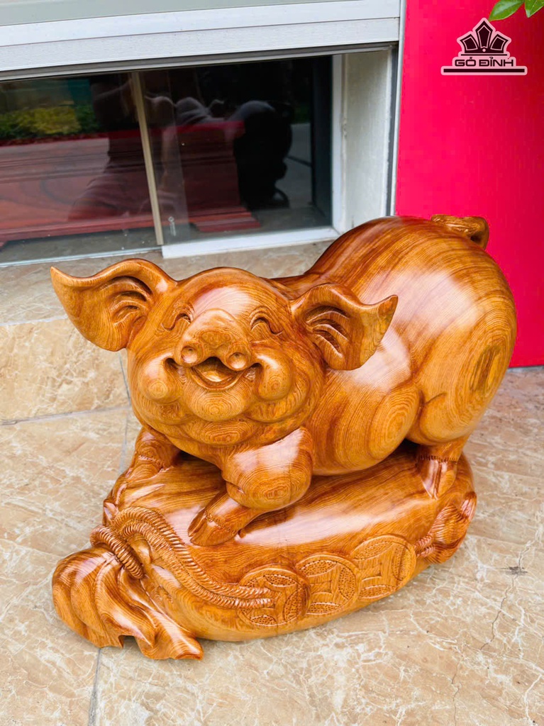 Tượng Heo Gỗ Ngọc Am Cao 39 Ngang 43 Sâu 23 (cm) - 16kg