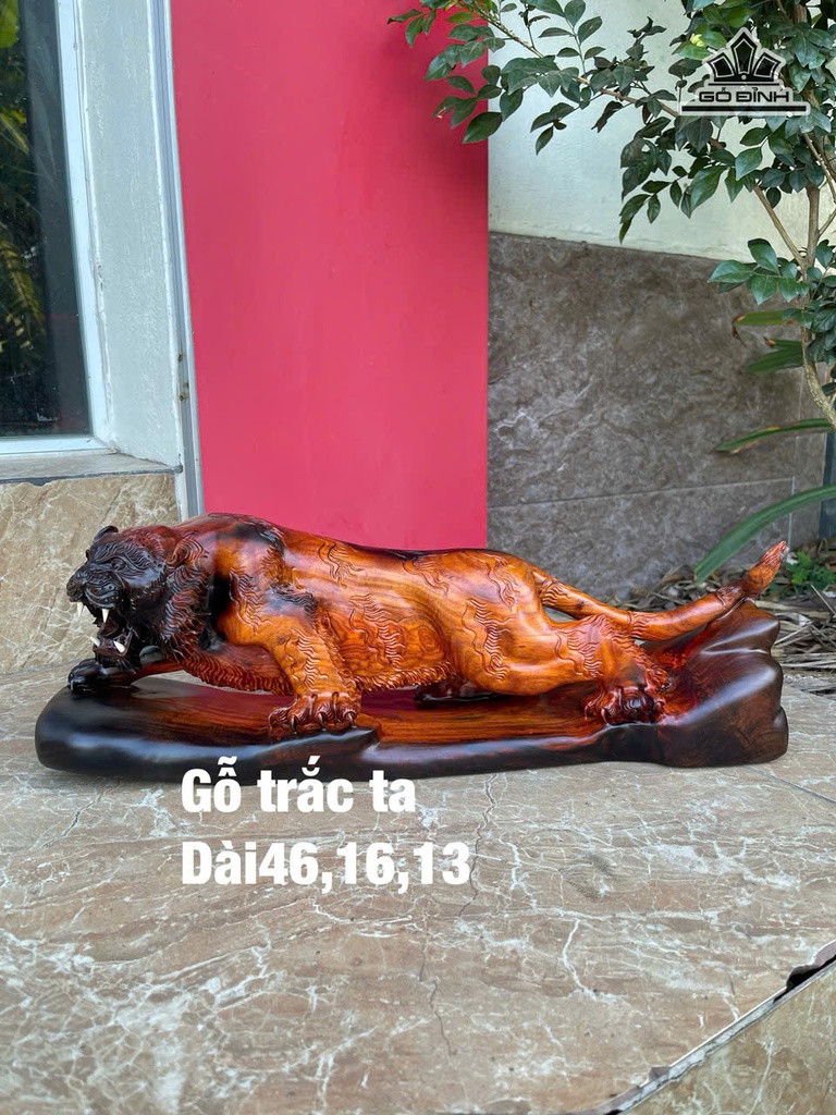 Tượng Hổ Phong Thủy Gỗ Trắc Cao 16 Ngang 46 Sâu 13 (cm)