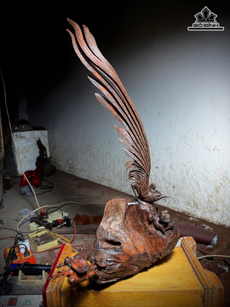 Tượng Chim Trĩ Hoa Mai Gỗ Trắc Cao 66 Ngang 50 Sâu 30 (cm)