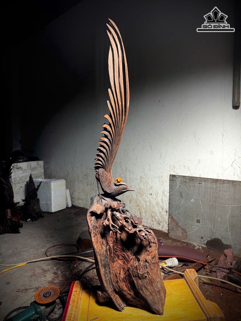 Tượng Chim Trĩ Hoa Mai Gỗ Trắc Cao 80 Ngang 23 Sâu 23 (cm)