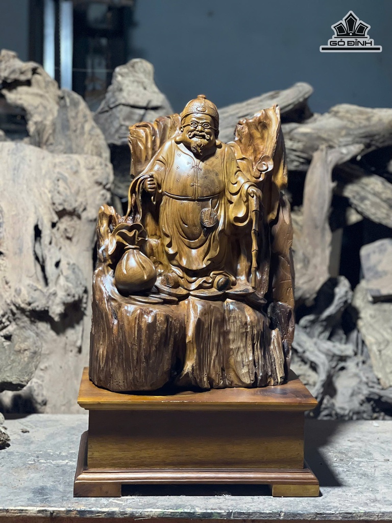 Tượng Cụ Thương Gia Gỗ Bách Xanh Cao 43 Ngang 33 Sâu 22 (cm)