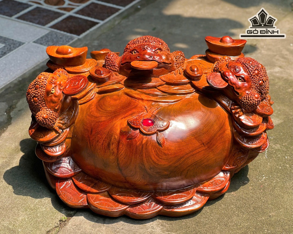 Tượng Tam Cóc Ngậm Tiền Gỗ Hương Cao 23 Ngang 40 Sâu 25 (cm) - 10kg