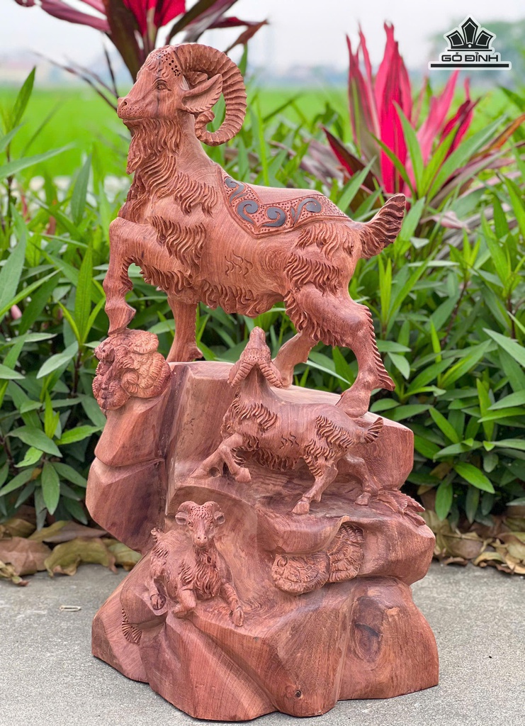 Tượng Tam Dương Khai Thái Gỗ Hương Cao 53 Ngang 31 Sâu 25 (cm) - 10kg