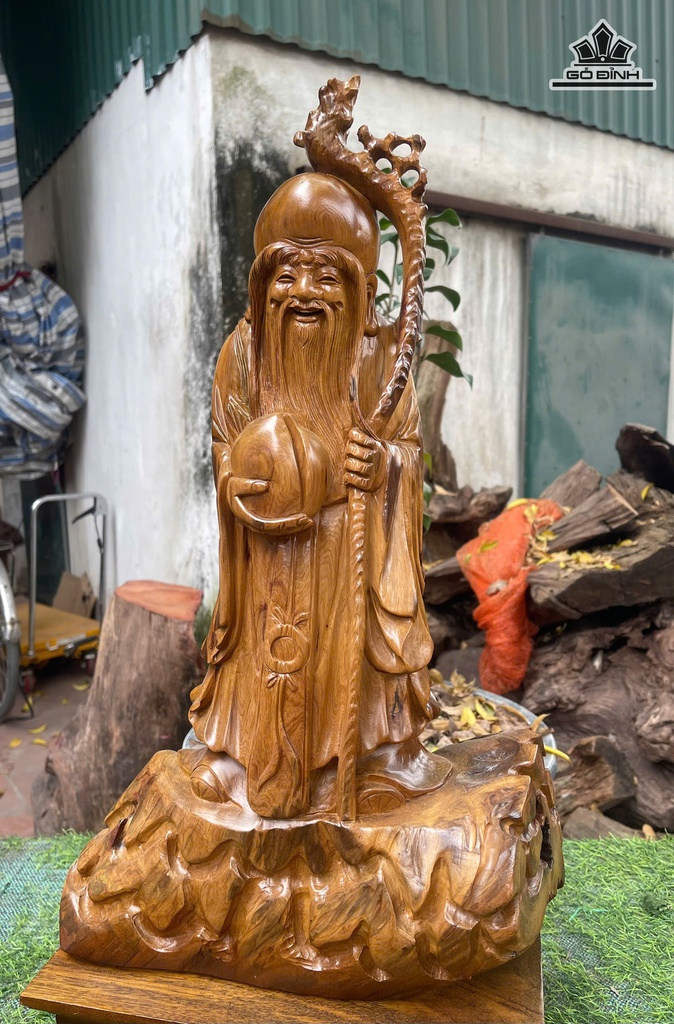 Tượng Ông Thọ Gỗ Bách Xanh Cao Cả Kỷ 65 Ngang 33 Sâu 19 (cm) - Kỷ Cao 10 (cm)