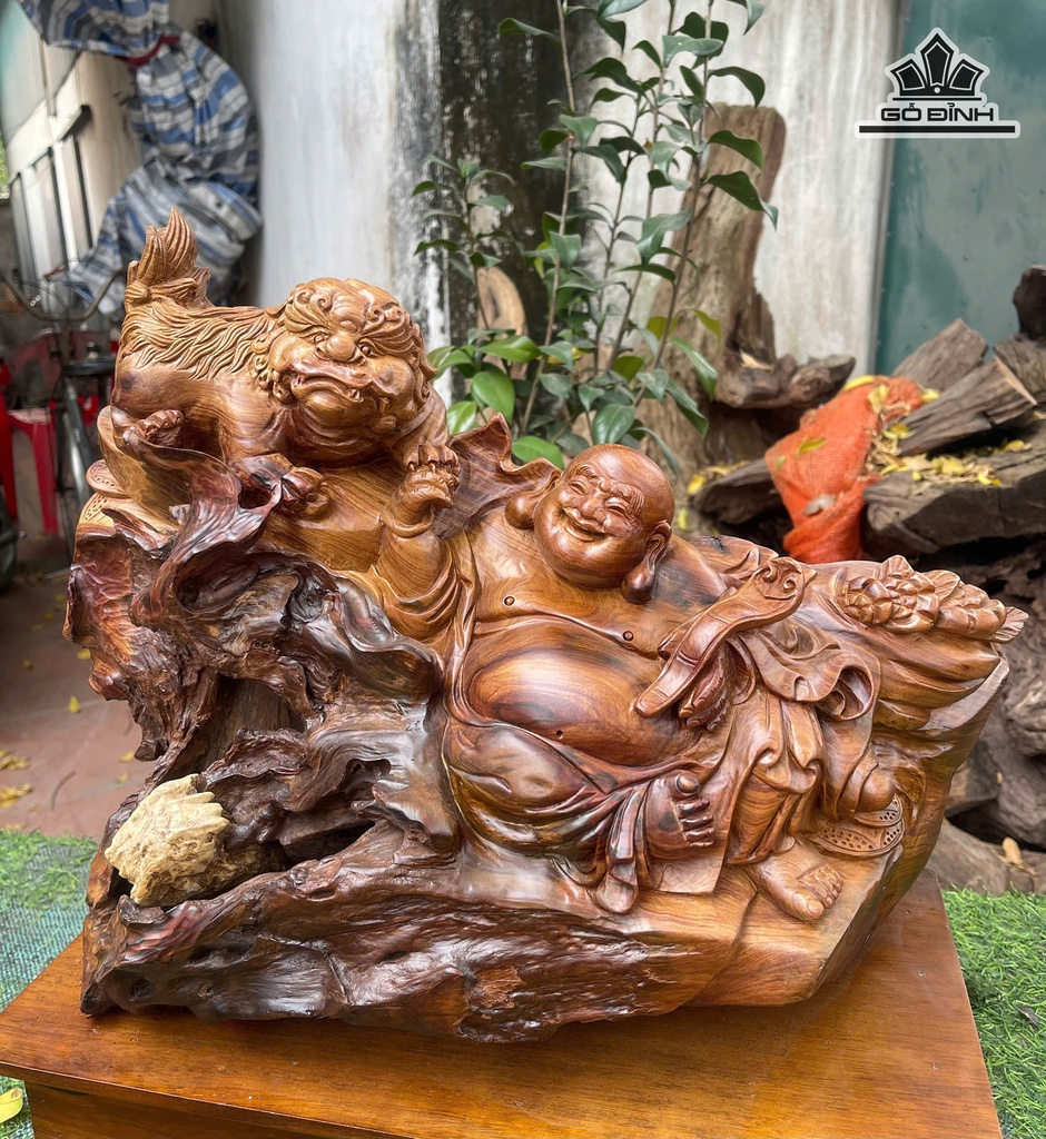 Tượng Phật Di Lặc Thuần Nghê Gỗ Bách Xanh Cao Cả Kỷ 50 Ngang 50 Sâu 26 (cm) - Kỷ Cao 10 (cm)