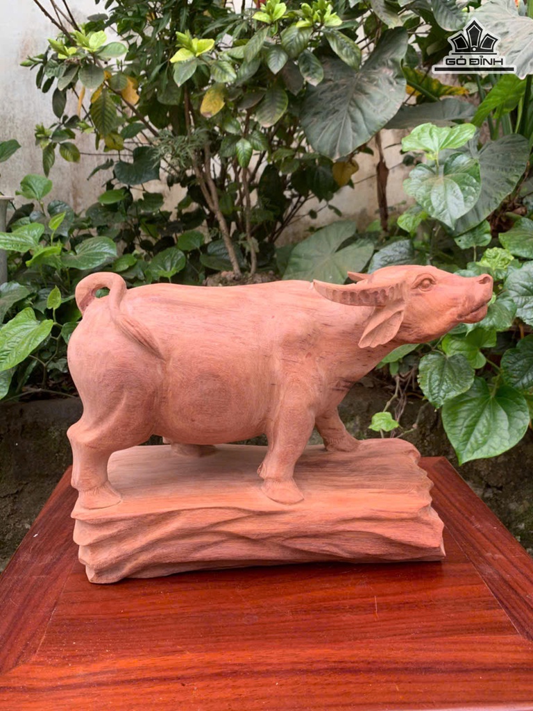 Tượng Trâu Gỗ Hương Cao 14 Ngang 30 Sâu 14 (cm)