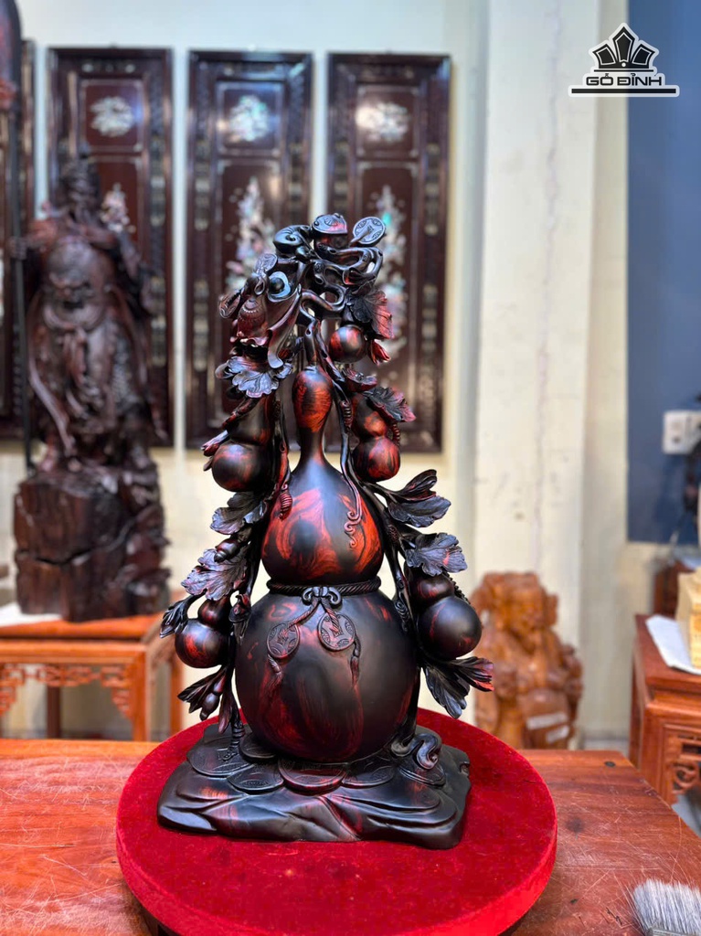 Bình Hồ Lô Gỗ Trắc Cao 63 Ngang 37 Sâu 20 (cm)