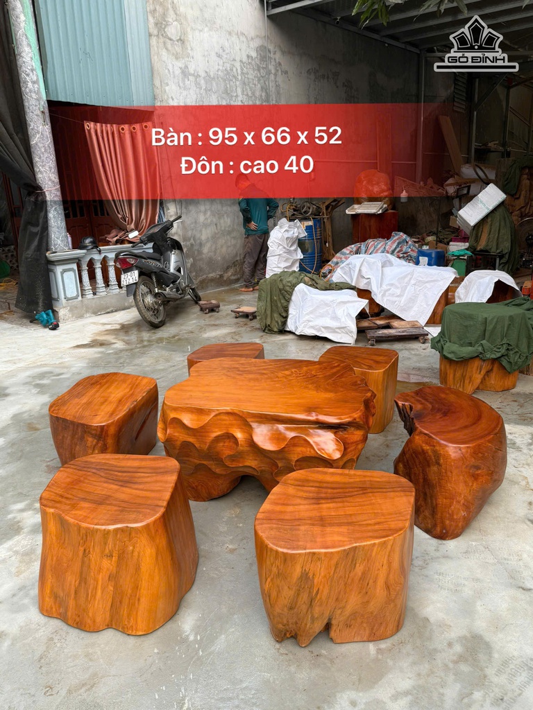 Bộ Bàn - 1 Bàn 6 Đôn Rễ Gỗ Ngọc Am