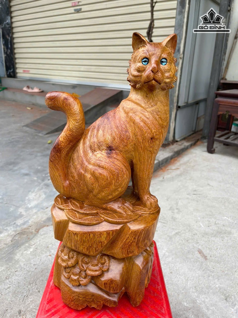 Tượng Mèo Gỗ Hương Cao 45 Ngang 19 Sâu 18 (cm)