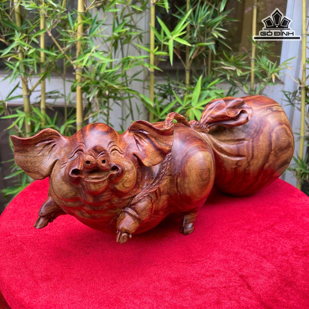 Tượng Heo Gỗ Sưa Cao 13 Ngang 36 Sâu 12 (cm)