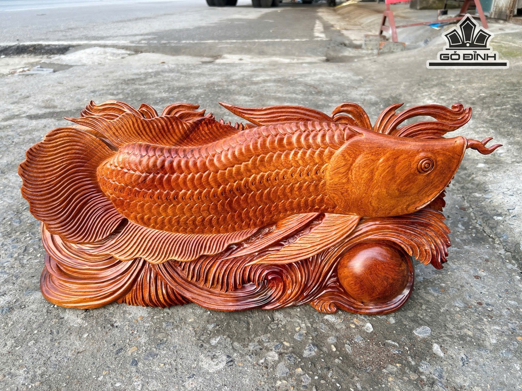 Tượng Cá Kim Long Gỗ Hương Cao 30 Ngang 66 Sâu 11 (cm) - 12kg