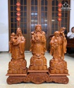 Tượng Phúc Lộc Thọ (Tam Đa) Gỗ Hương Cao 50 Ngang 20 Sâu 15 (cm) - Kỷ Cao 15 Mặt 20 (cm)