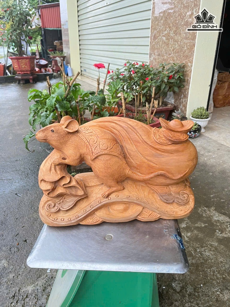 Tượng Chuột Phong Thủy Gỗ Ngọc Am Cao 23 Ngang 40 Sâu 15 (cm)