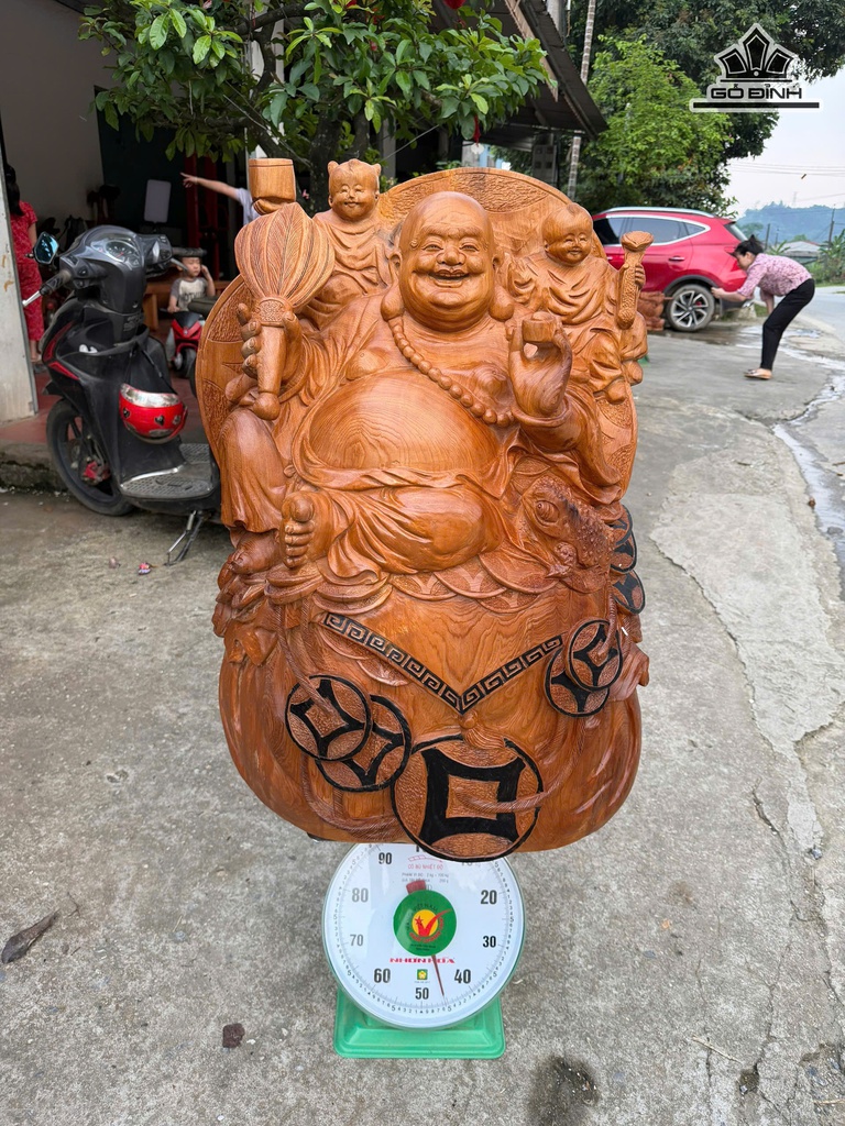 Tượng Phật Di Lặc Nhị Phúc Gỗ Ngọc Am Cao 81 Ngang 60 Sâu 40 (cm)