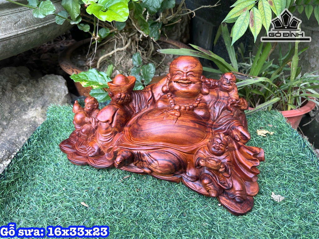 Tượng Phật Di Lặc Tam Phúc Gỗ Sưa Cao 16 Ngang 33 Sâu 23 (cm)