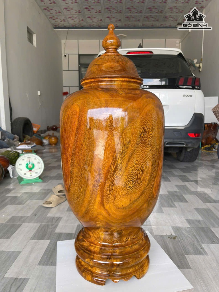 Chum Nắp Gỗ Mun Đuôi Công Cao 98 Đường Kính 37,5 (cm)