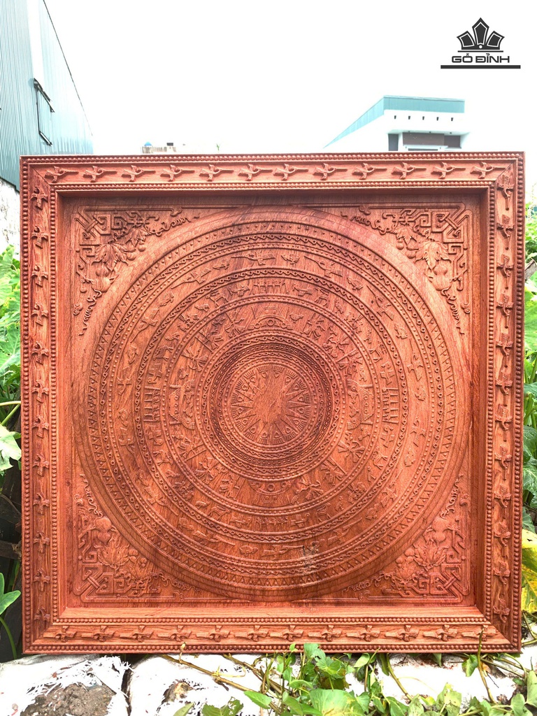 Tranh Trống Đồng Gỗ Hương Kích Thước 107x107x5 (cm)