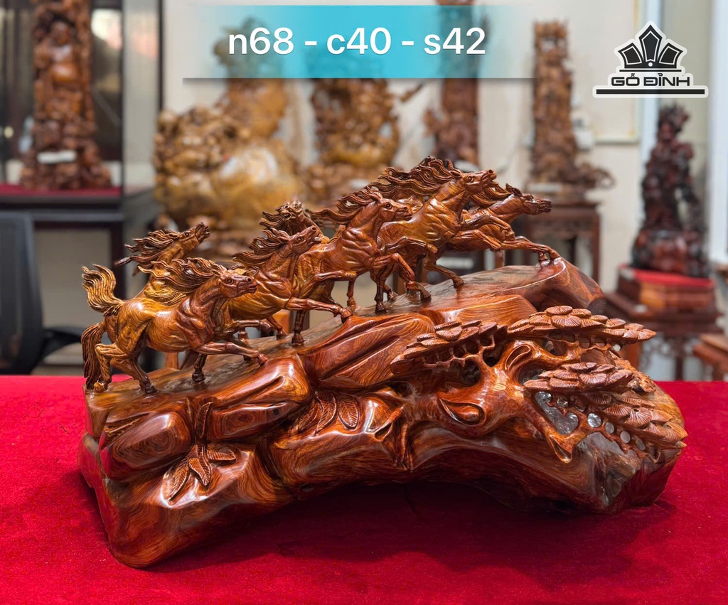 Tượng Bát Mã - Mã Đáo Thành Công Gỗ Cẩm Cao 40 Ngang 68 Sâu 42 (cm)