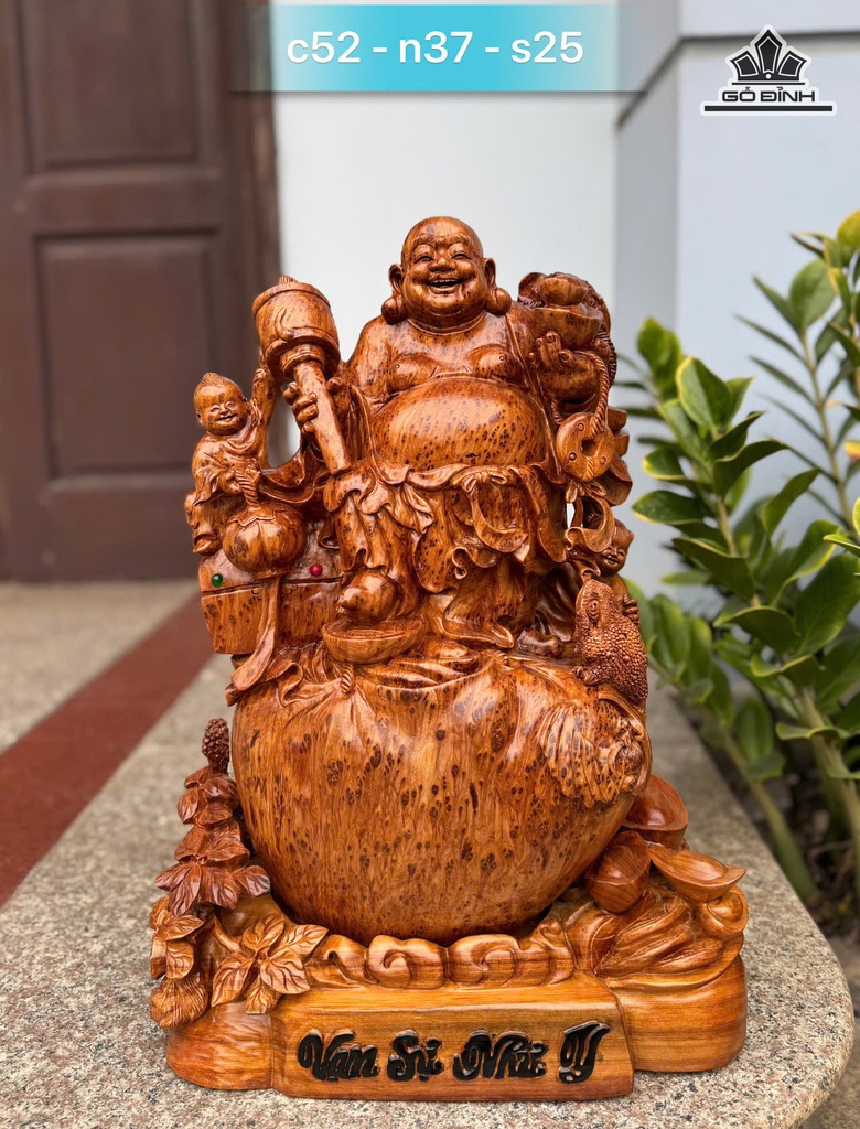 Tượng Phật Di Lặc Nhất Phúc Gỗ Nu Ngọc Am Cao 52 Ngang 37 Sâu 25 (cm)