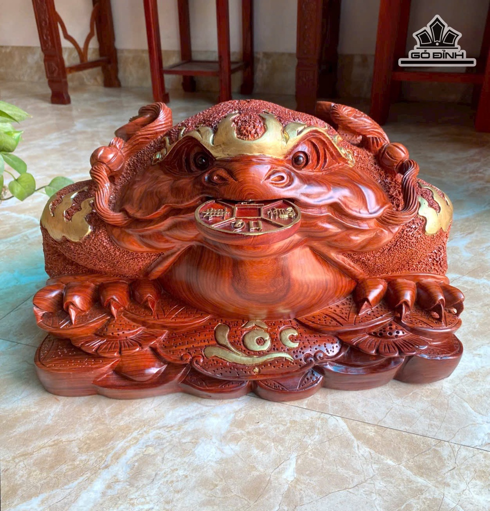 Tượng Cóc Ngậm Tiền Gỗ Cẩm Cao 28 Ngang 45 Sâu 30 (cm)