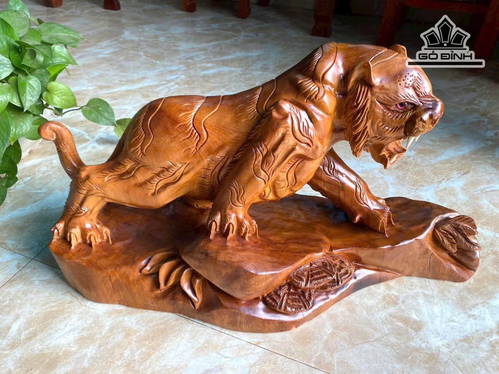 Tượng Hổ Phong Thủy Gỗ Ngọc Am Cao 29 Ngang 55 Sâu 20 (cm) - 7kg