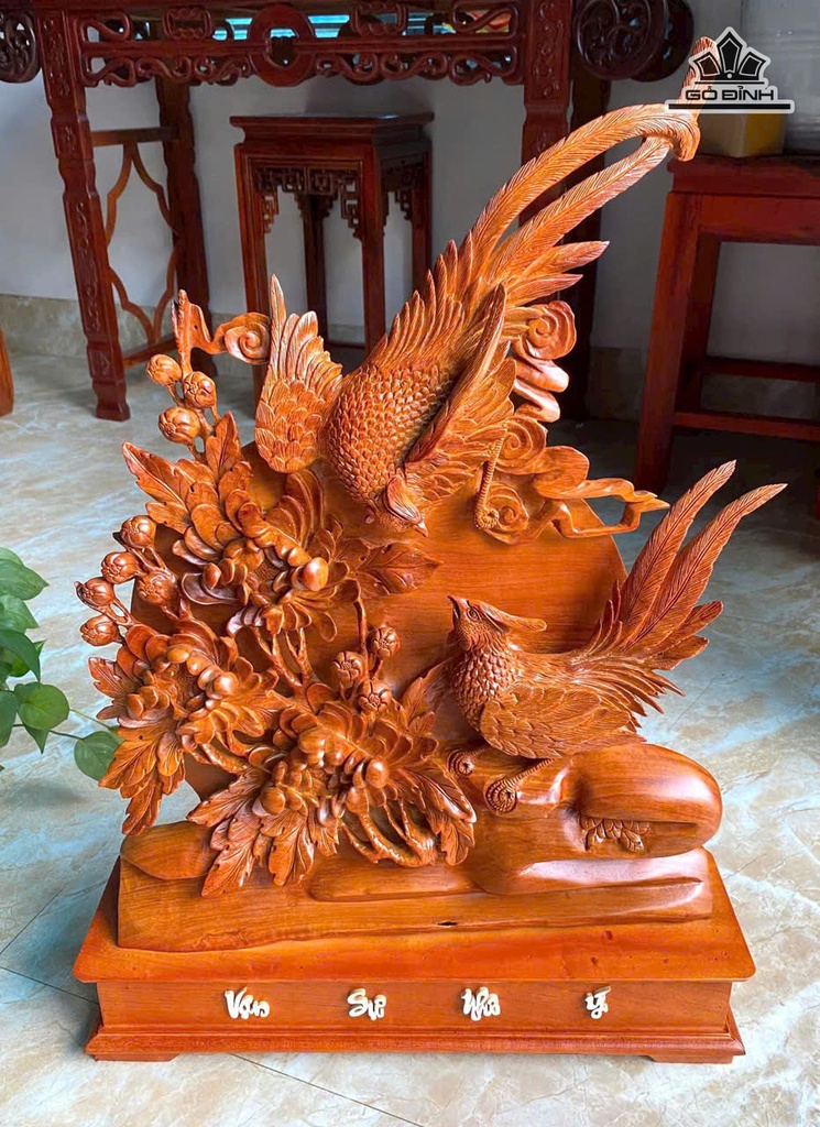 Tượng Phu Thê Viên Mãn Gỗ Hương Cao Cả Kỷ 70 Ngang 43 Sâu 10 (cm)