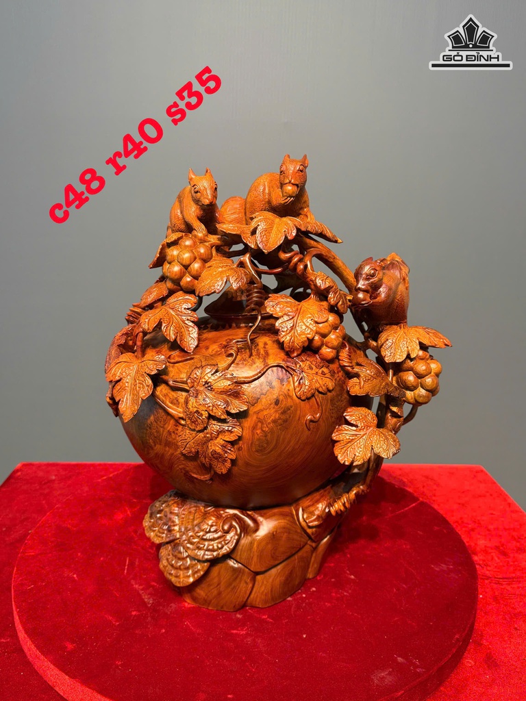 Chum Phú Quý Nho Sóc Gỗ Nu Hương Cao 48 Ngang 40 Sâu 35 (cm)