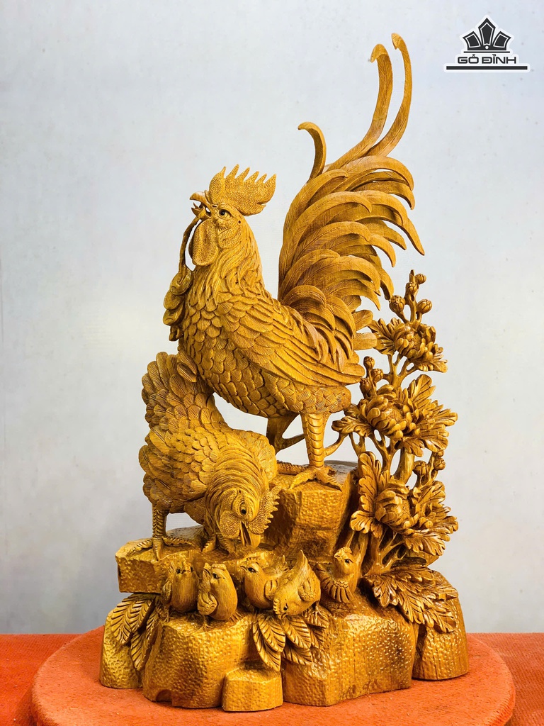 Tượng Gia Đình Gà Gỗ Ngọc Am Cao 80 Ngang 41 Sâu 23 (cm)
