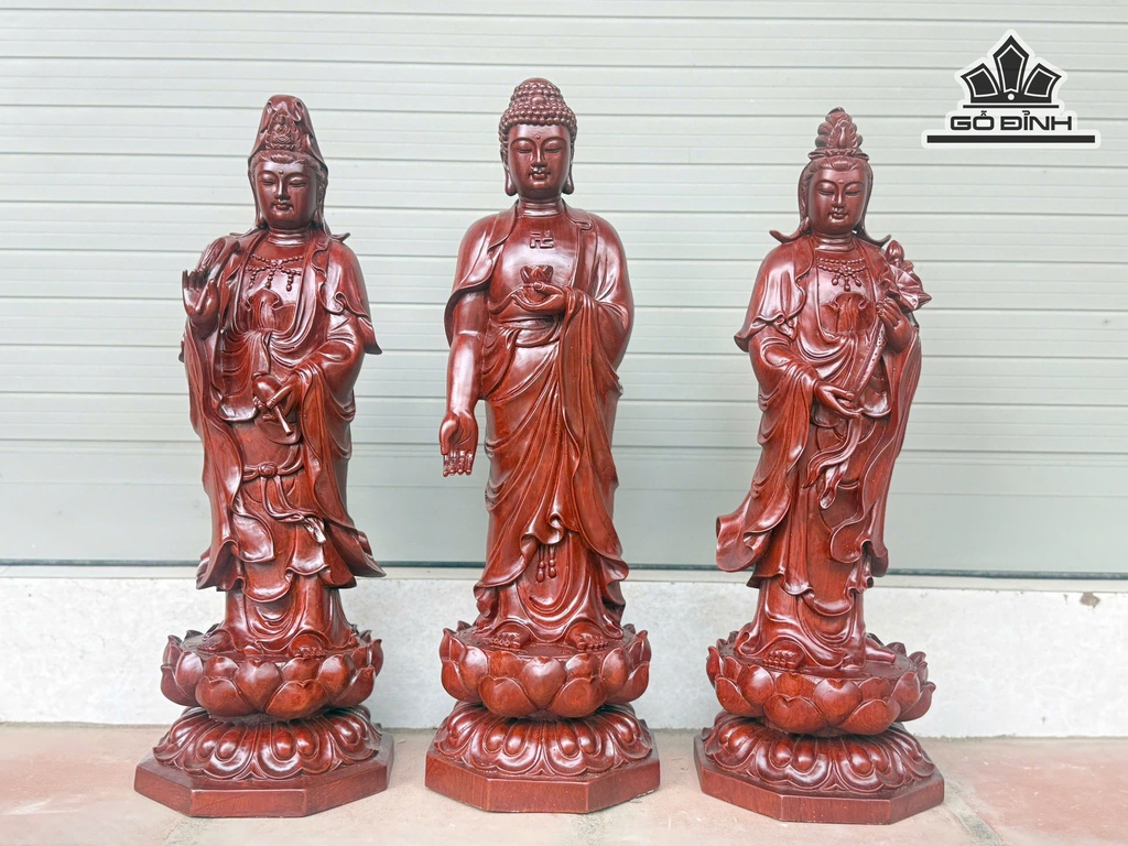 Bộ Tây Phương Tam Thánh Phật Gỗ Hương Cao 60 Vuông 20 (cm)
