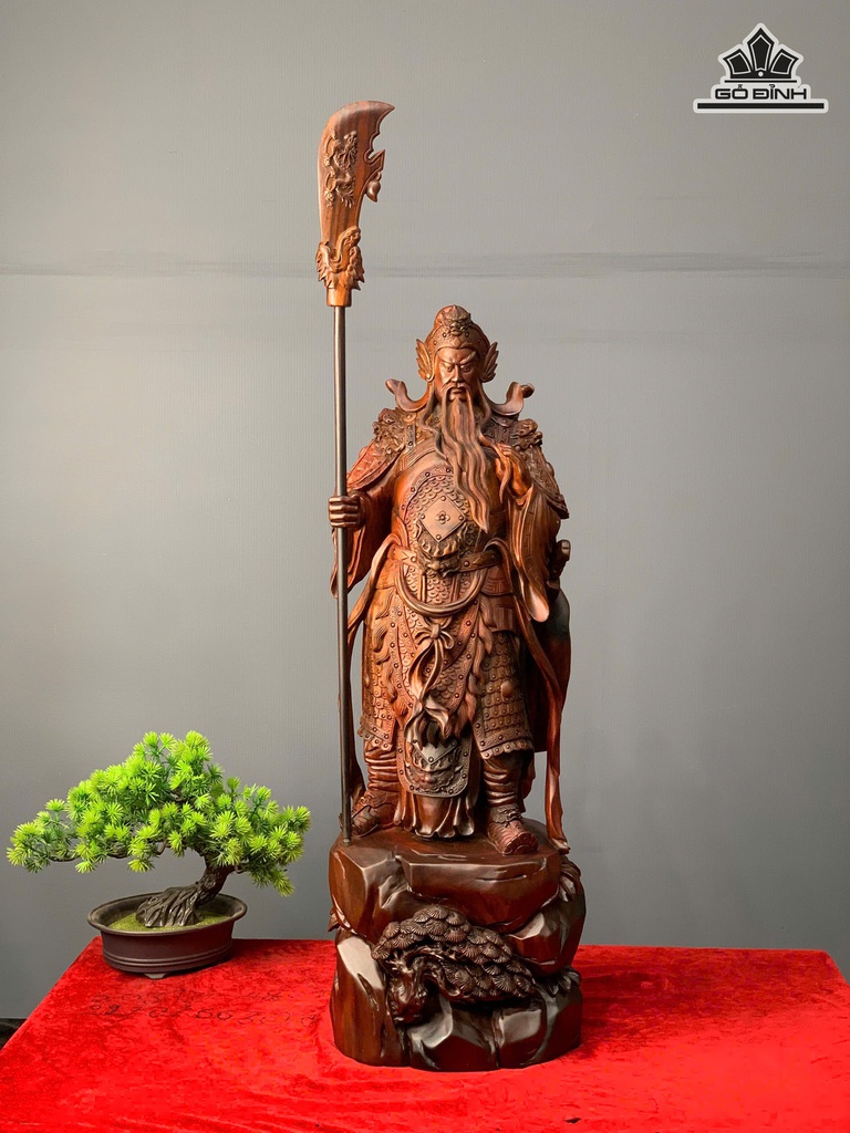 Tượng Quan Công Gỗ Trắc Cao 62 Ngang 22 Sâu 16 (cm) - Cả Đao 79