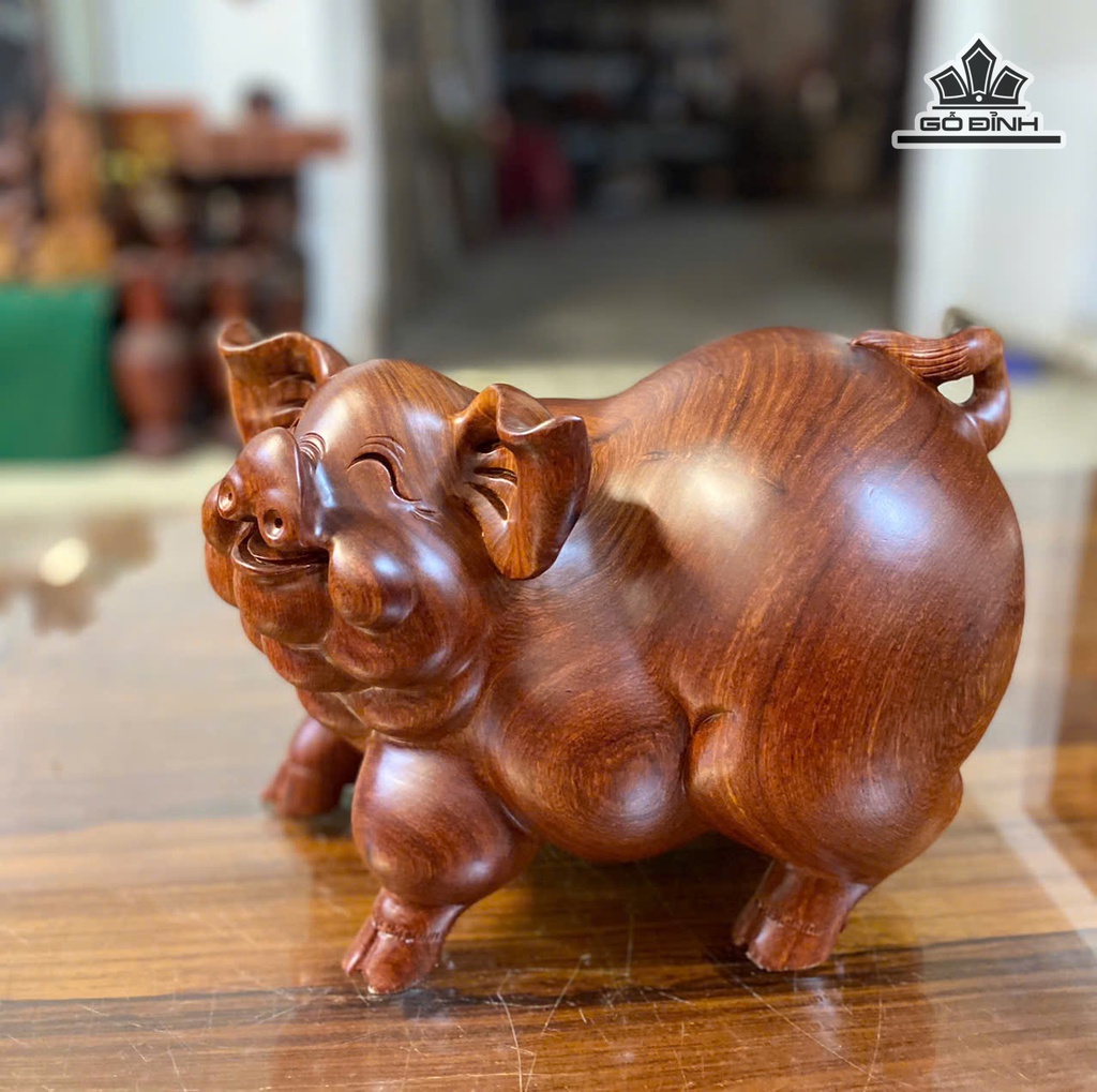 Tượng Heo Gỗ Hương Ta Cao 22 Ngang 32 Sâu 21 (cm)