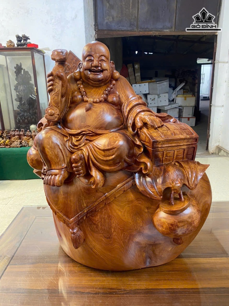 Tượng Phật Di Lặc Ngồi Bao Tiền Gỗ Nu Hương Cao 68 Ngang 60 Sâu 40 (cm) - 60kg