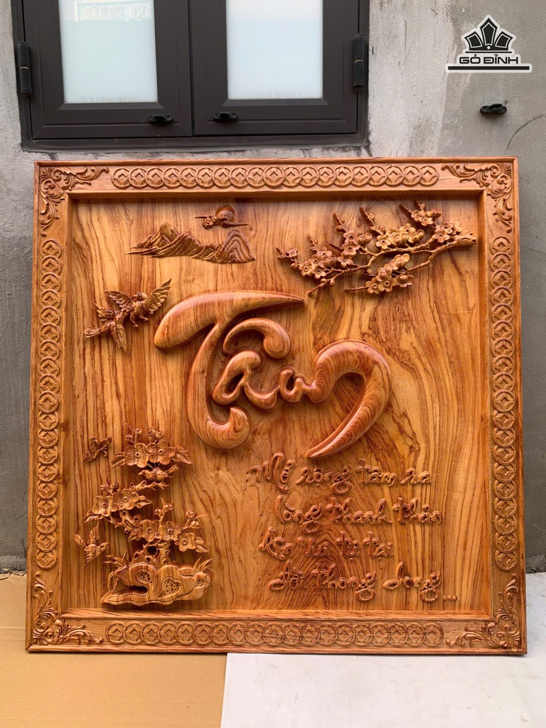 Tranh Chữ Tâm Gỗ Hương Đá Kích Thước 107x107x5 (cm)