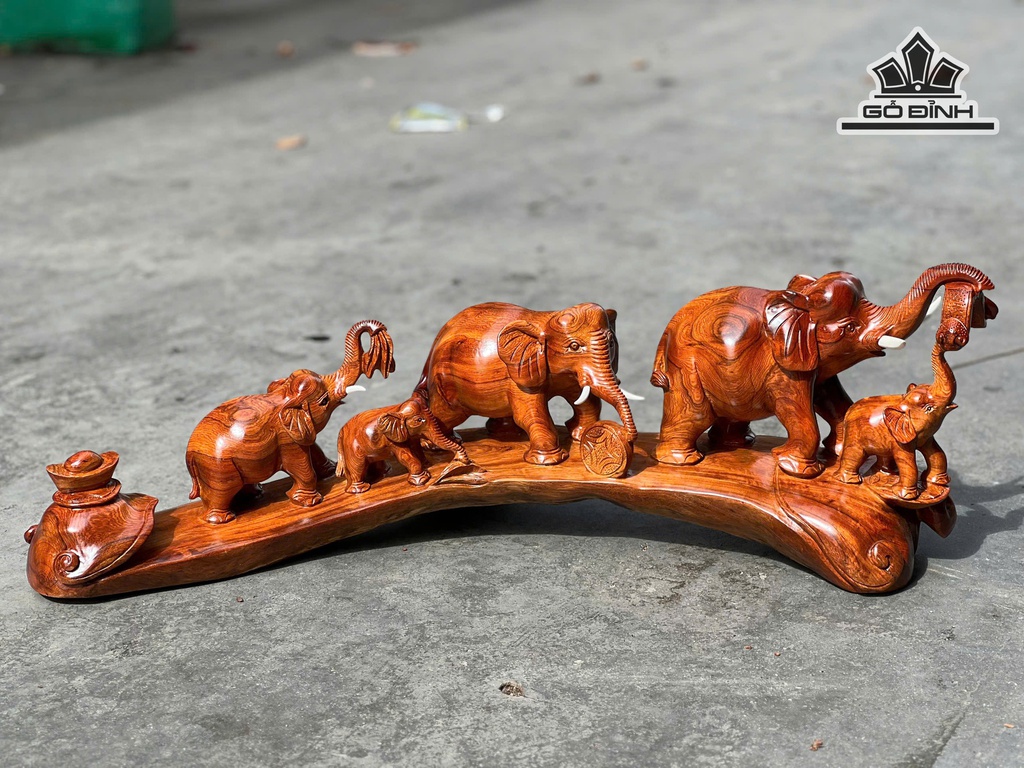 Tượng Gia Đình Voi Gỗ Hương Cao 26 Ngang 76 Sâu 17 (cm) - 7kg