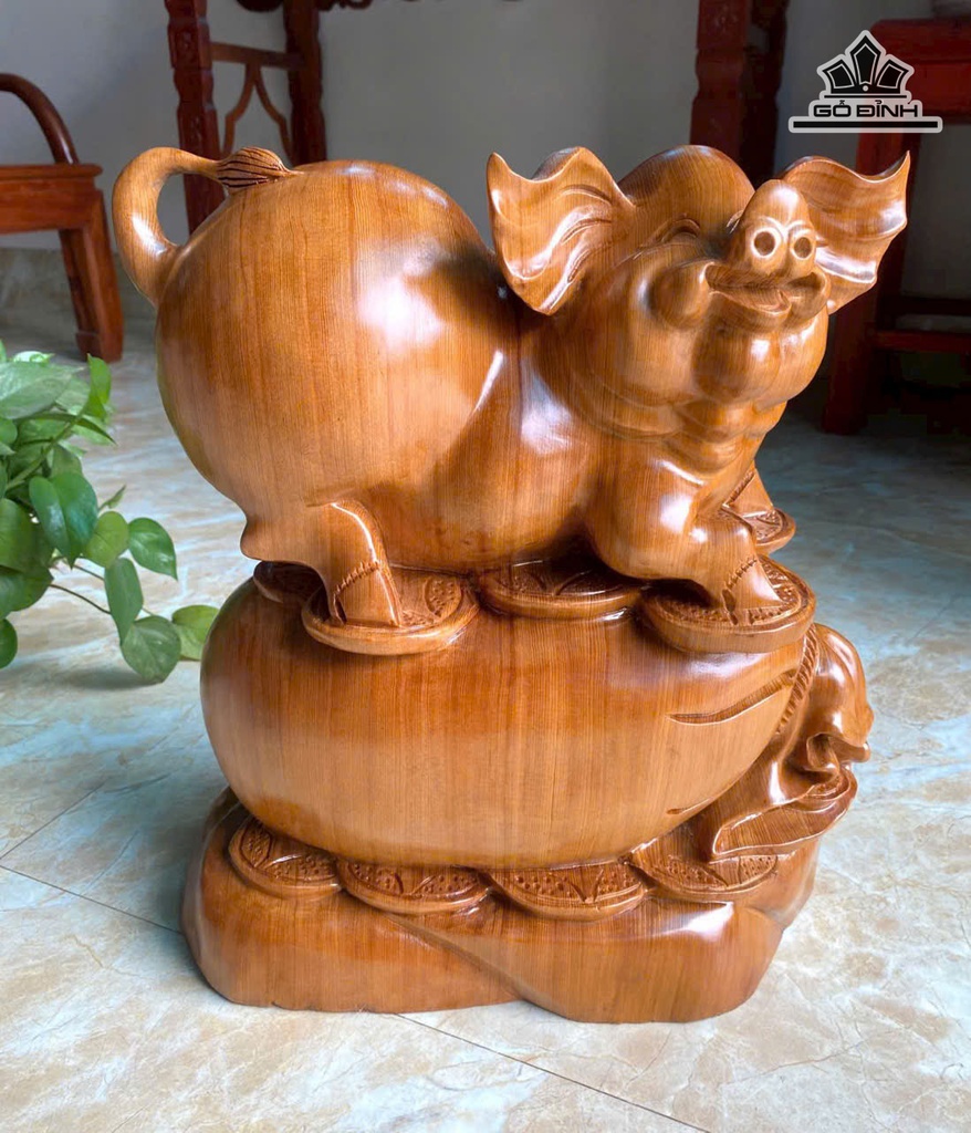 Tượng Heo Gỗ Ngọc Am Cao 40 Ngang 36 Sâu 18 (cm) - 13kg