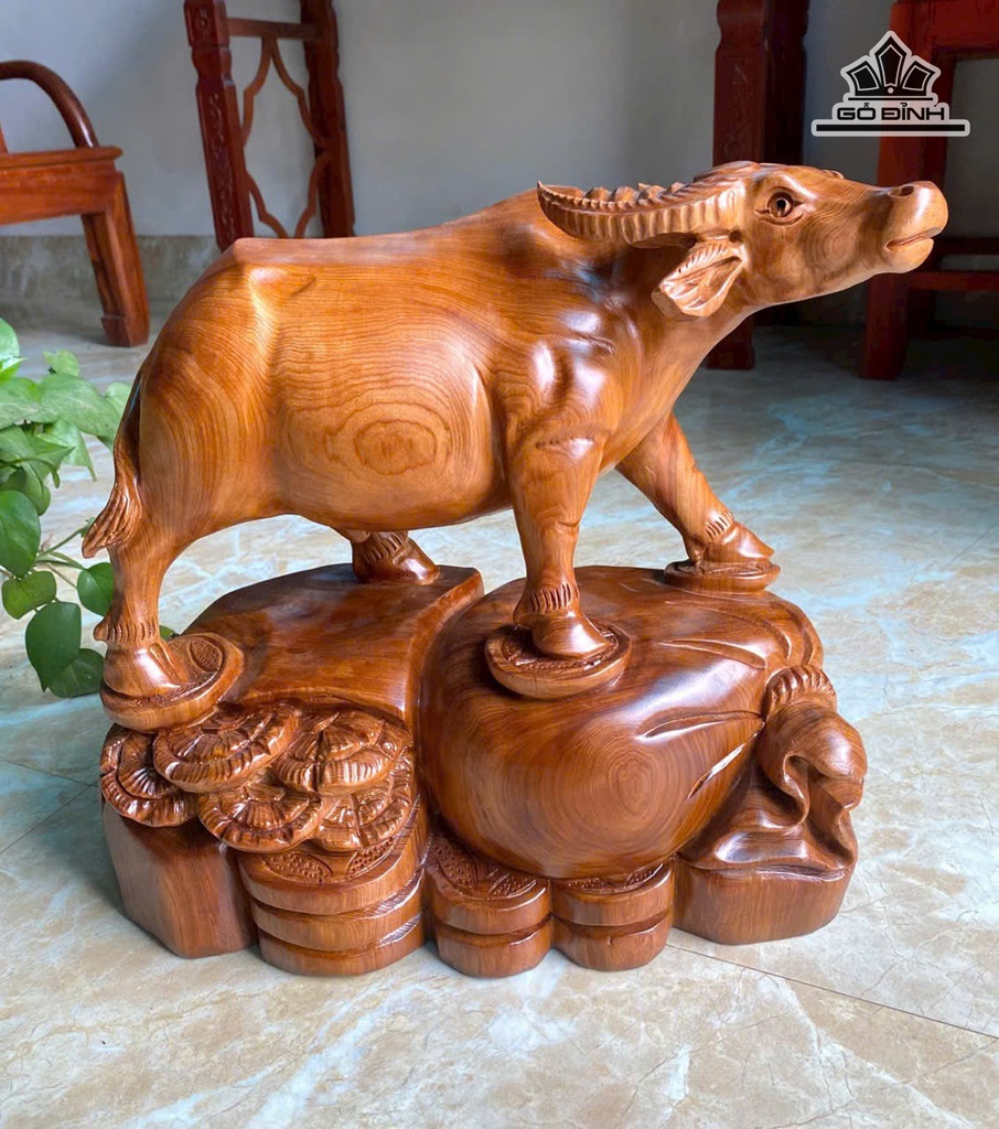 Tượng Trâu Gỗ Ngọc Am Cao 37 Ngang 40 Sâu 18 (cm)