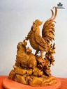 Tượng Gia Đình Gà Sung Túc Gỗ Hương Cao 80 Ngang 52 Sâu 27 (cm)