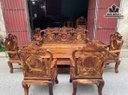 Bộ Hoa Lá Tây Gỗ Cẩm Lai Việt 8 Món - Đoản Dài 195x51 - Ghế Rộng 63x51 - Bàn 75x137 - Đôn 40,5x75 (cm)