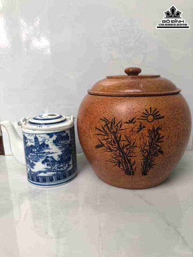 Vỏ Bình Giữ Nhiệt Khắc Hình Cây Tre Gỗ Dừa  Loại 1 Lít