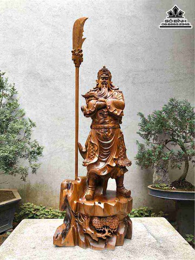 Tượng Quan Công Quan Vân Trường Gỗ Bách Xanh  Cao 120 Ngang 52 Sâu 31 (cm)