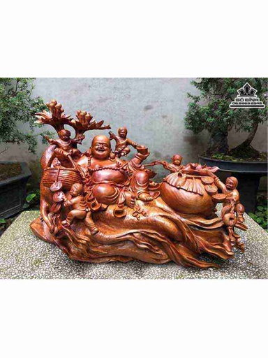Tượng Phật Di Lặc Ngồi Nhân Sâm Gỗ Xá Xị ( Gù Hương )  Cao 58 Ngang 90 Sâu 46 (cm)